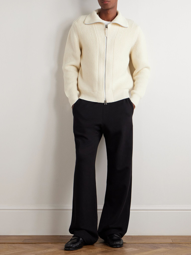 TOM FORD Slim-Fit Ribbed Wool and Mohair-Blend Zip-Up Cardigan Cream outlook