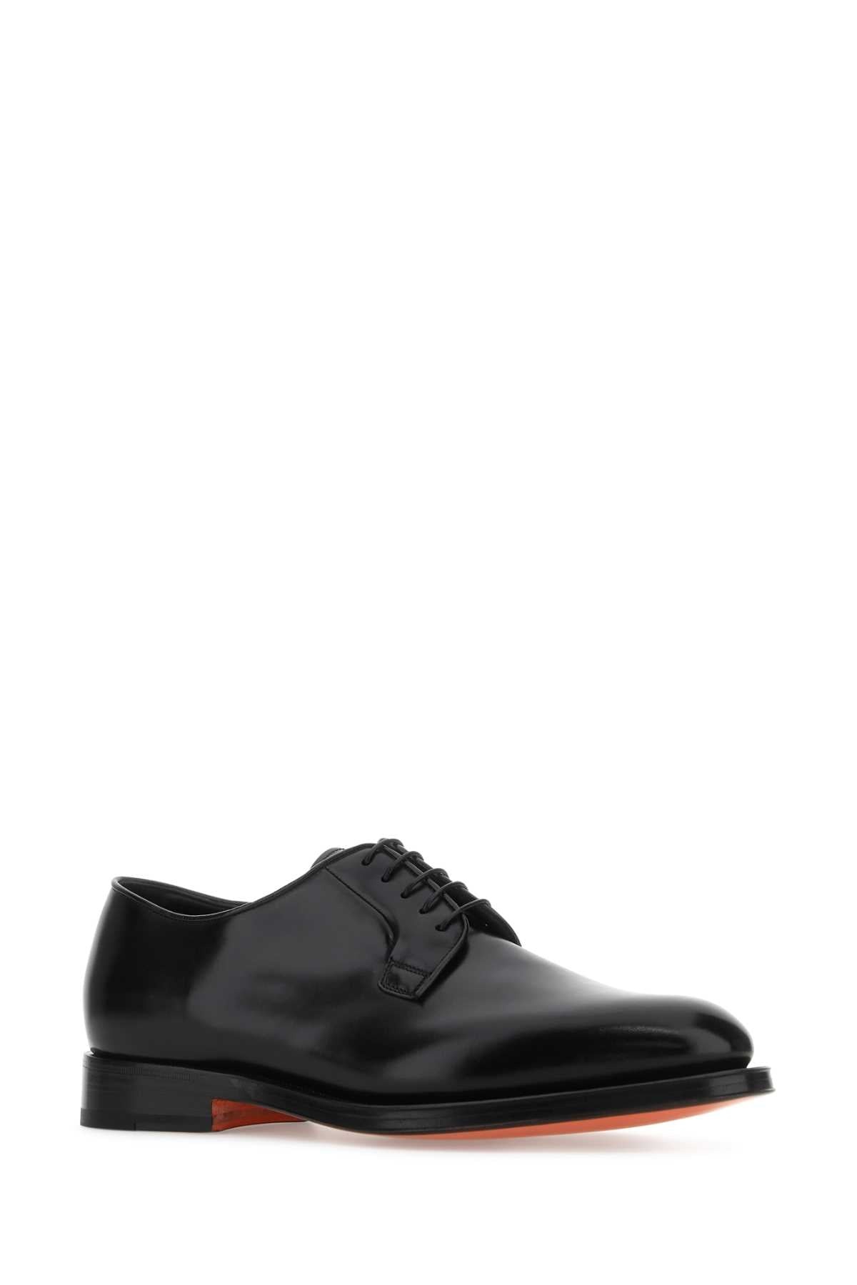 Santoni Men Black Leather Lace-Up Shoes - 2