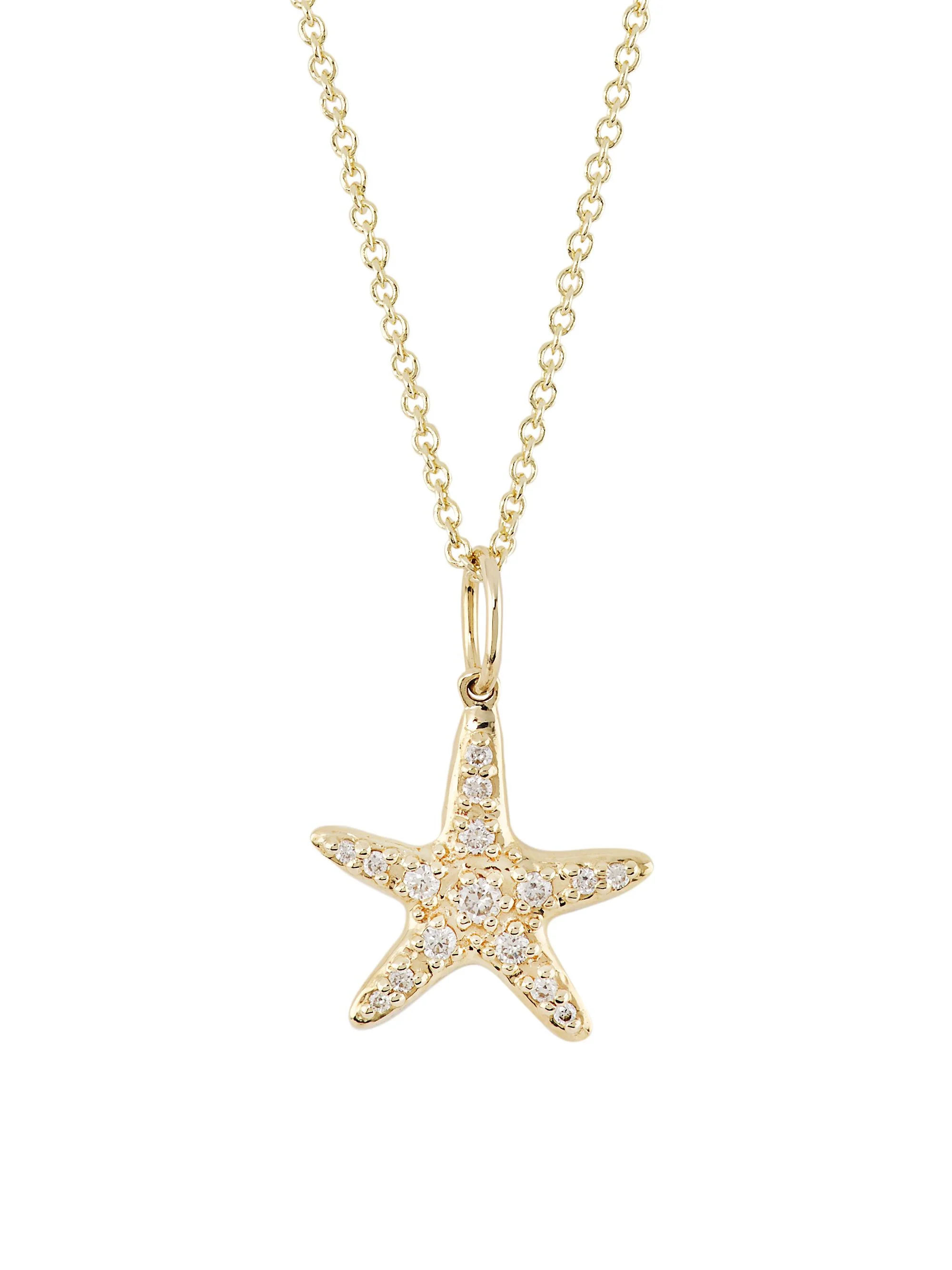 Women's 14K Yellow Gold & Diamond Small Starfish Pendant Necklace - 1