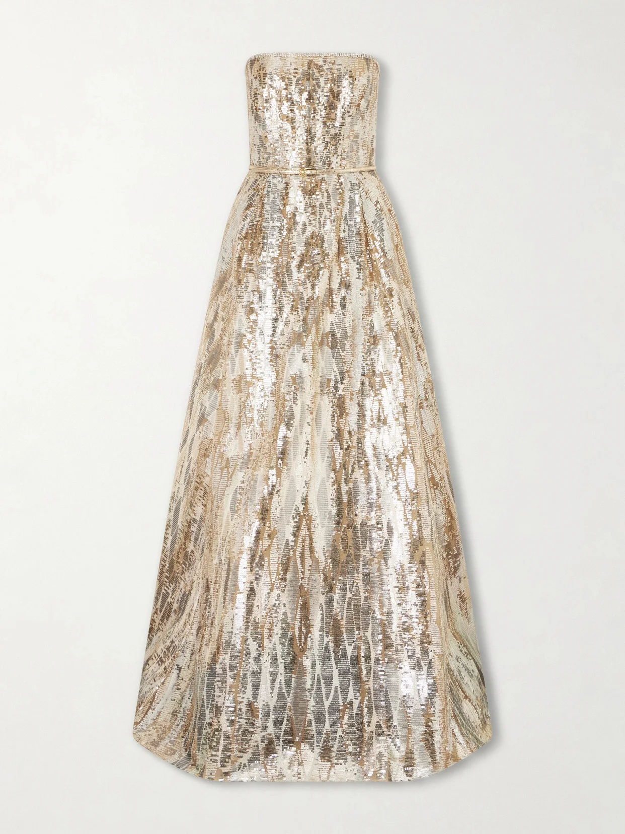Strapless Belted Sequin-embellished Tulle Gown - 1