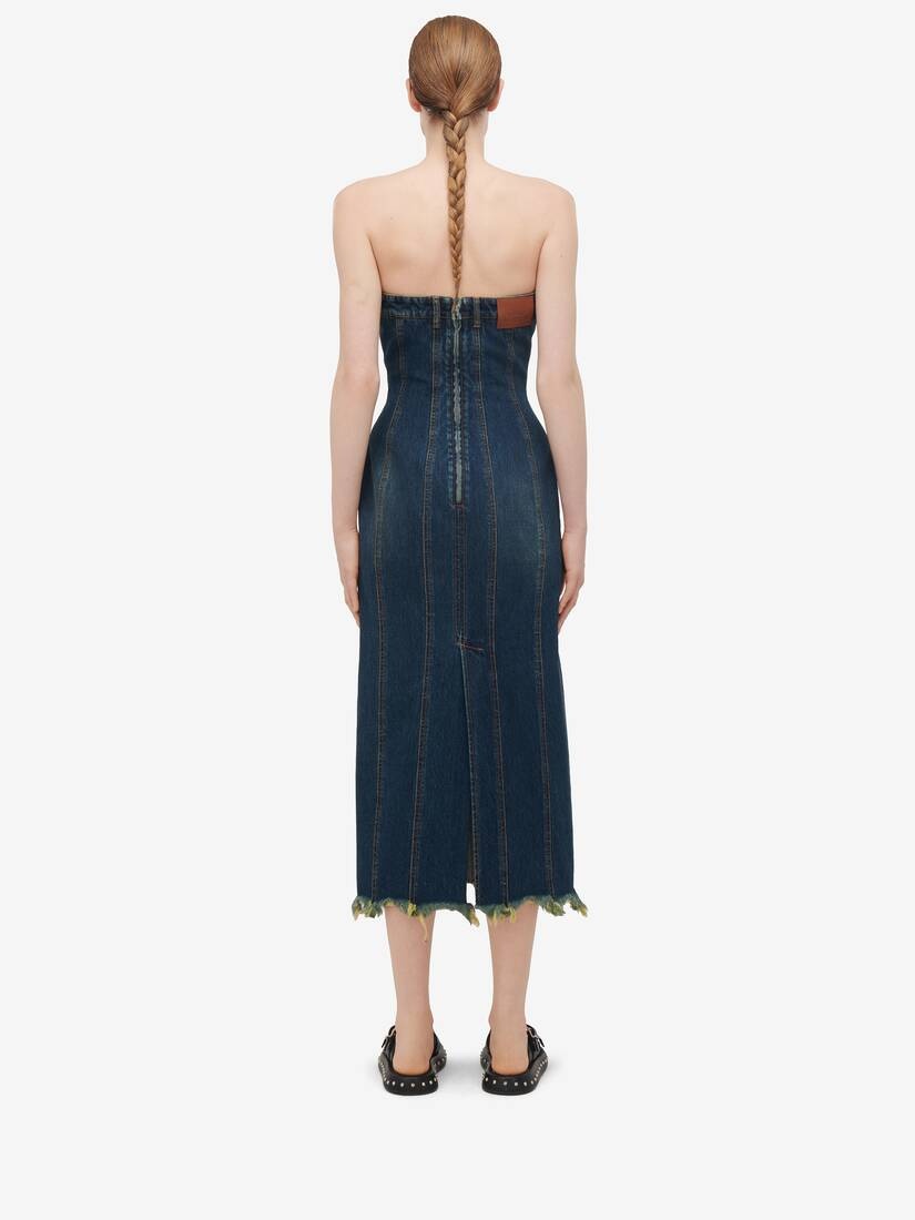 Women's Denim Bustier Dress in Indigo - 4