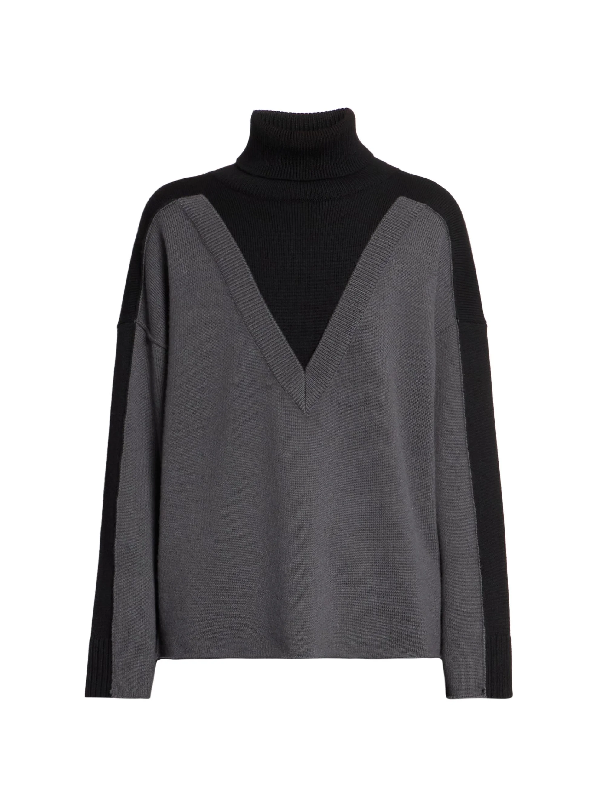Women's Layered Turtleneck Sweater - Black Dark Grey - 1