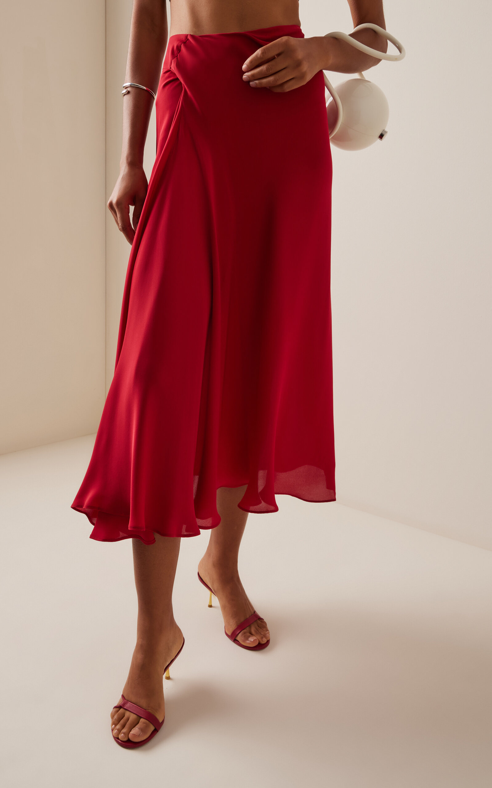 Shera Twisted Silk Midi Skirt burgundy - 3