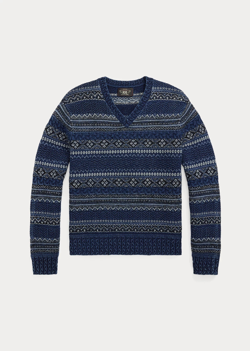Indigo Fair Isle Cotton-Linen Sweater 1