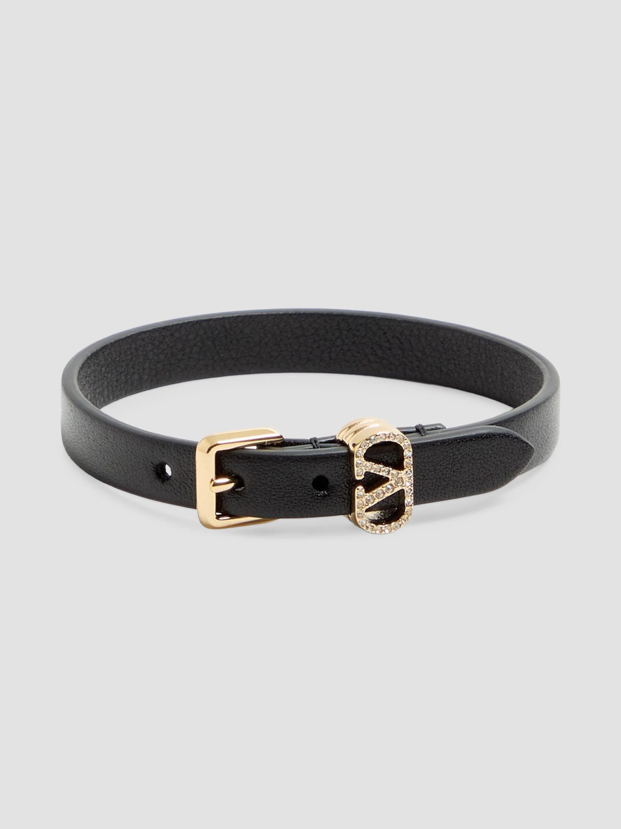 Women's Ovalette Bracelet in Leather and Swarovski Crystals - Black - 1