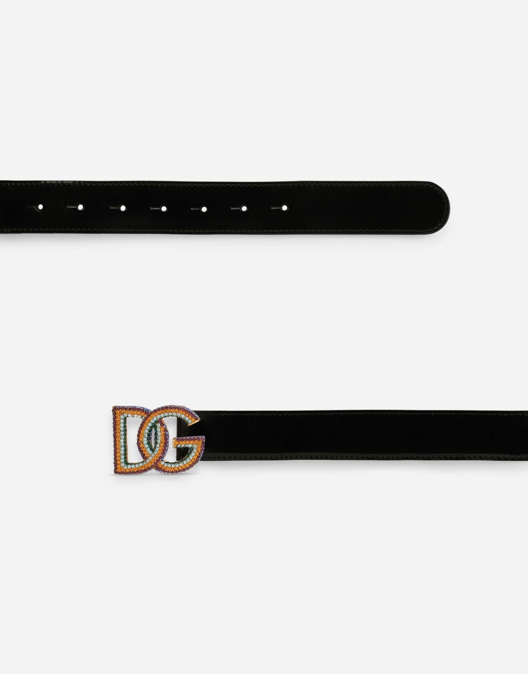 Polished calfskin belt with crystal DG logo - 2
