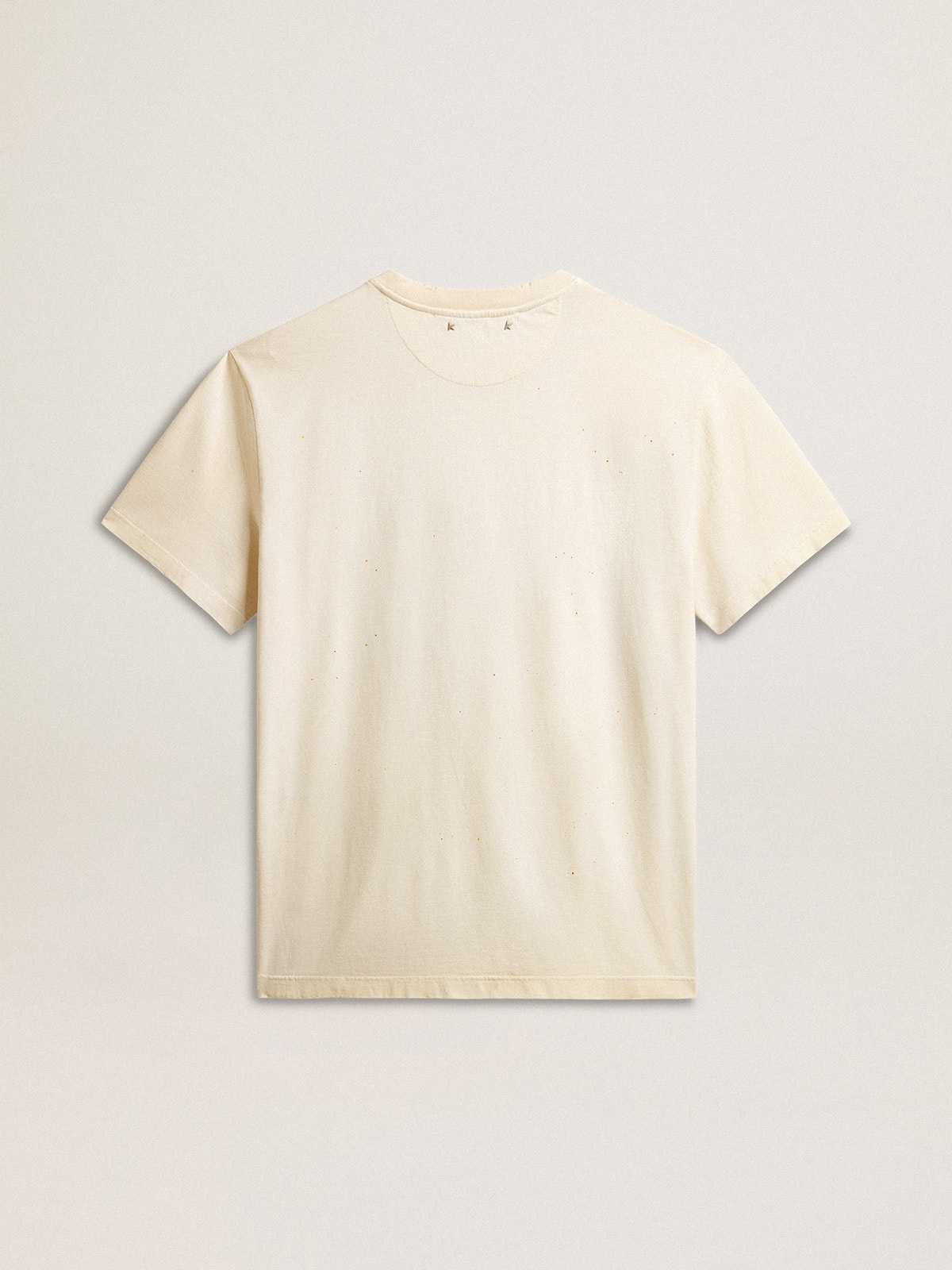 Men's aged white cotton T-shirt with gold print - 2