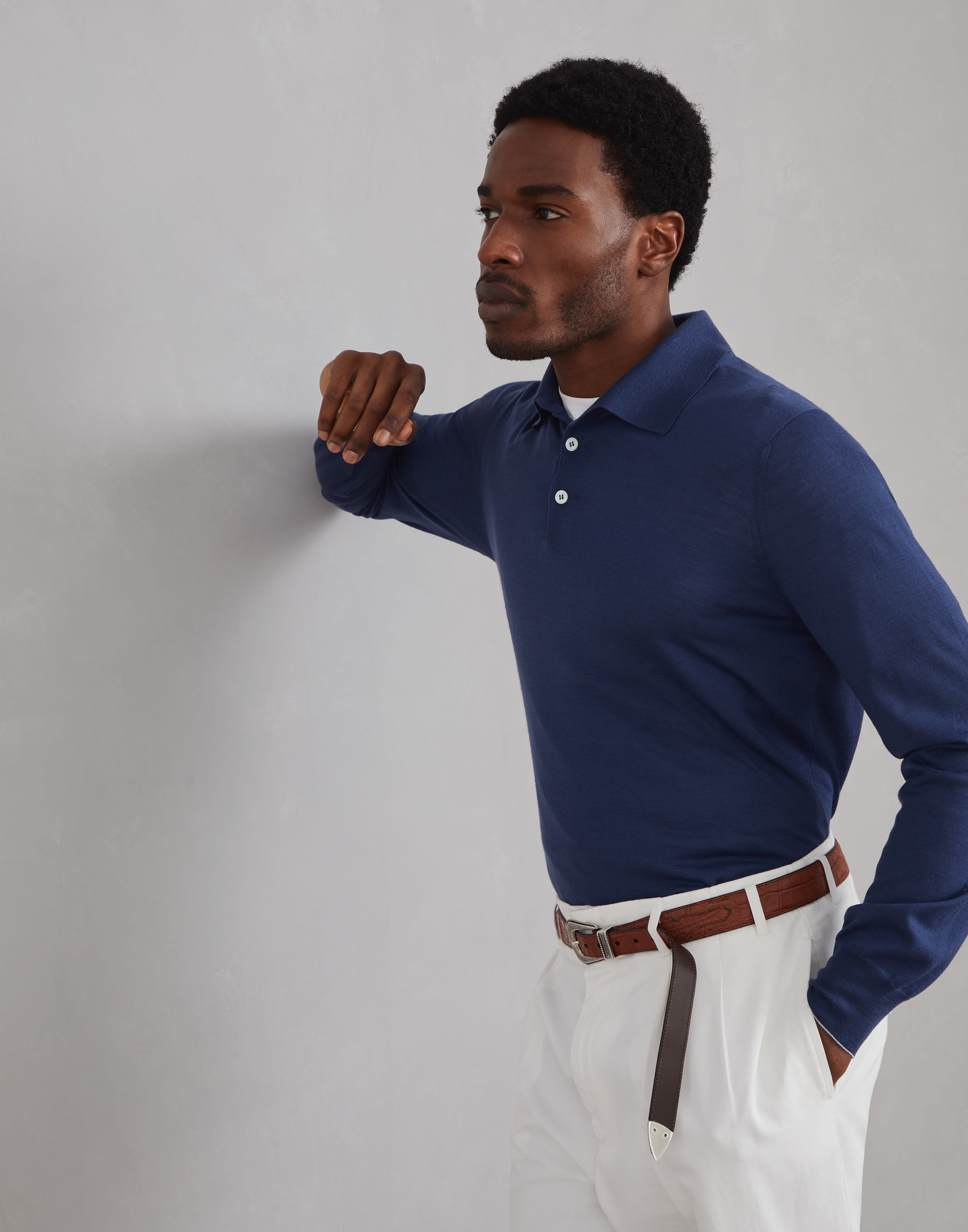 Virgin wool and cashmere polo-style lightweight sweater - 4