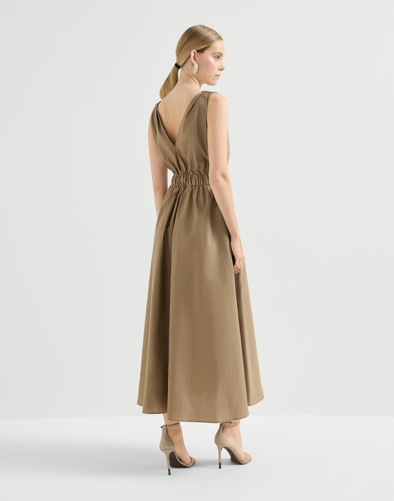Brunello Cucinelli Techno cotton poplin belted dress with precious shoulder detail outlook