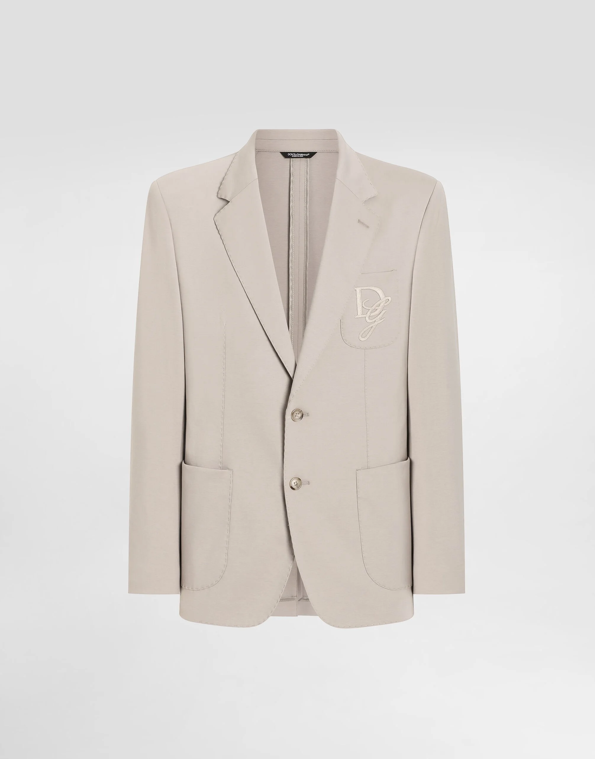 Single-breasted stretch jersey jacket with logo embroidery - 1