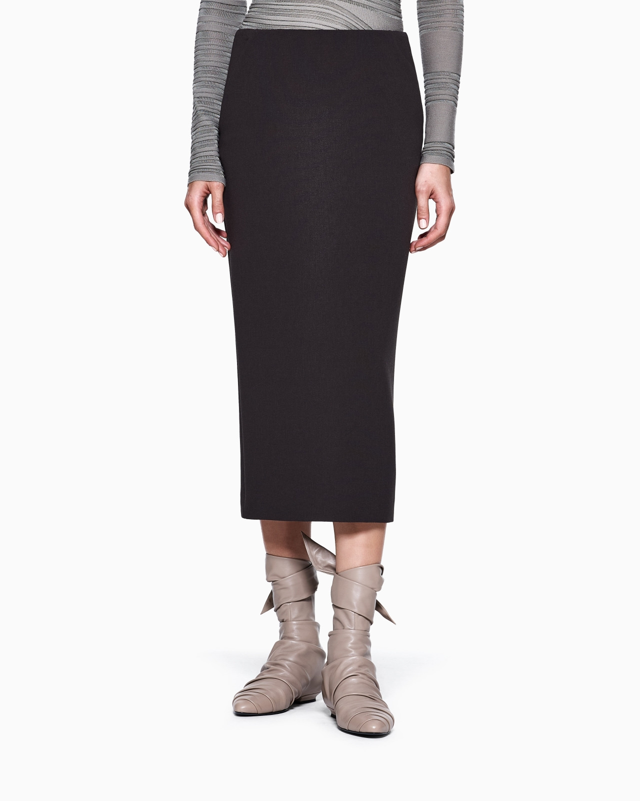 STRETCH, WOOL CRÊPE MIDI SKIRT - 4