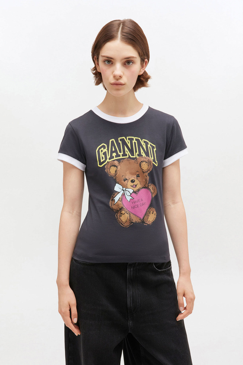 GANNI BLACK CROPPED TEDDY T-SHIRT outlook