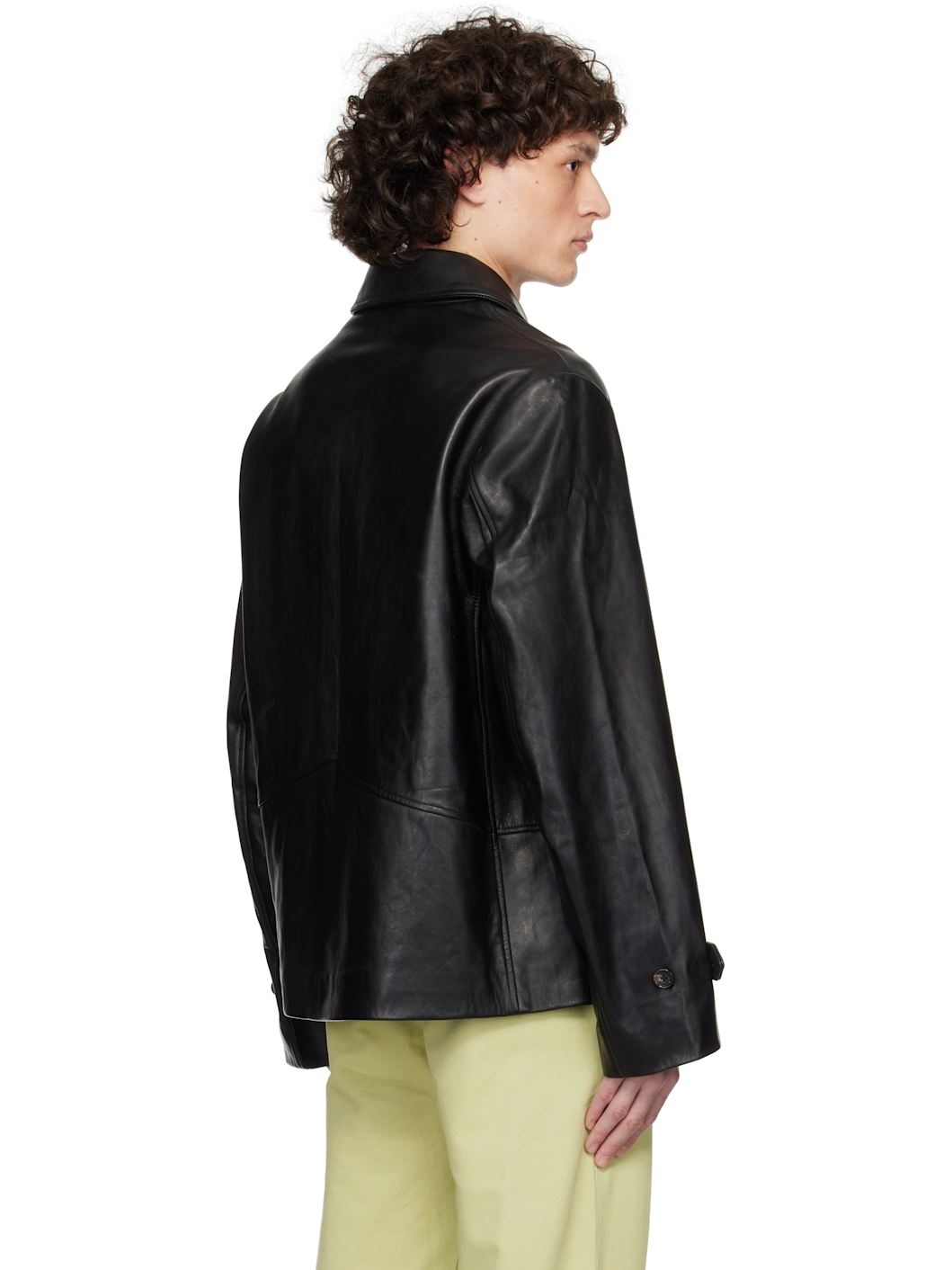 Black Cropped Continental Leather Jacket - 3