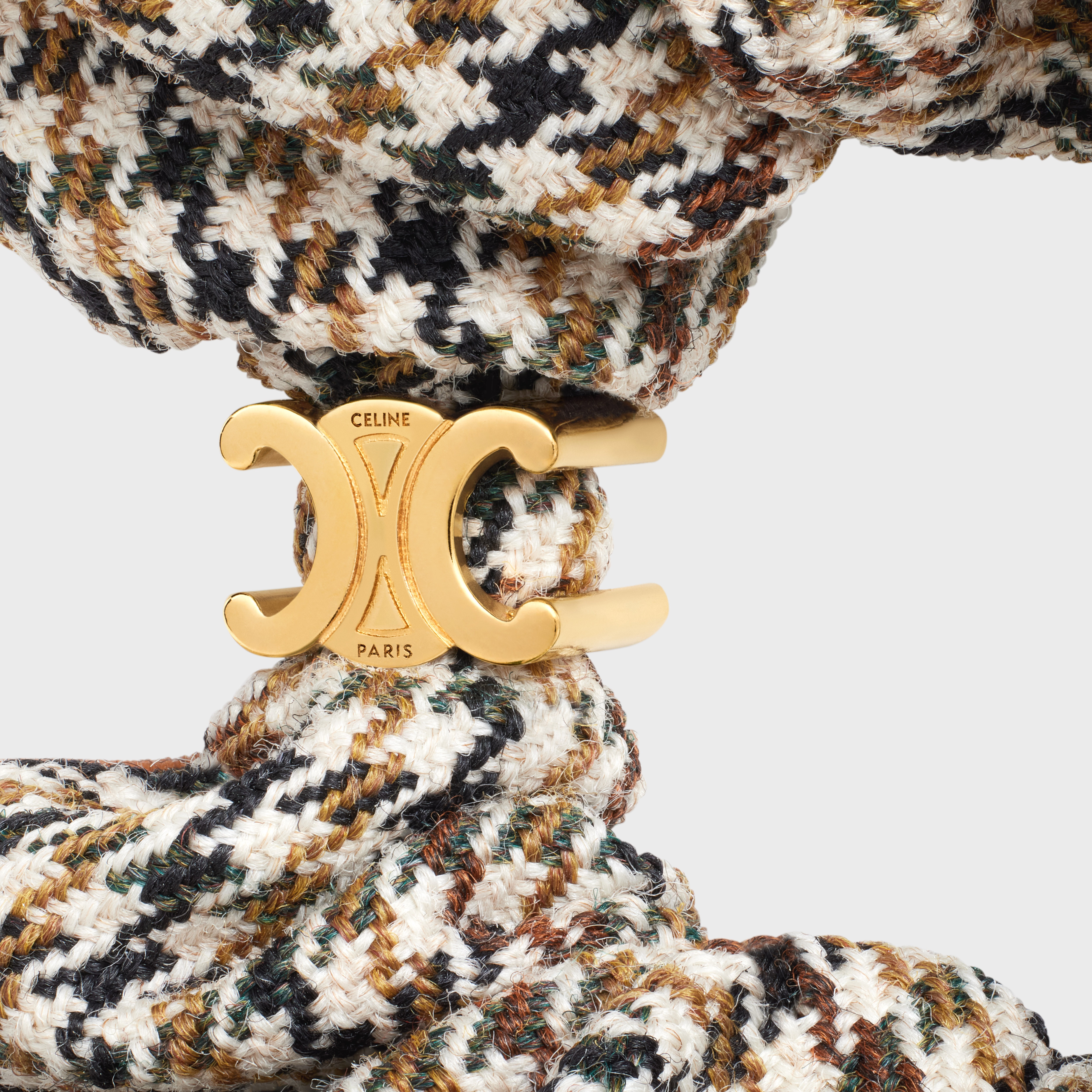 Celine Scrunchy Pied de Poule in Brass with Gold Finish, Wool and Lambskin - 2