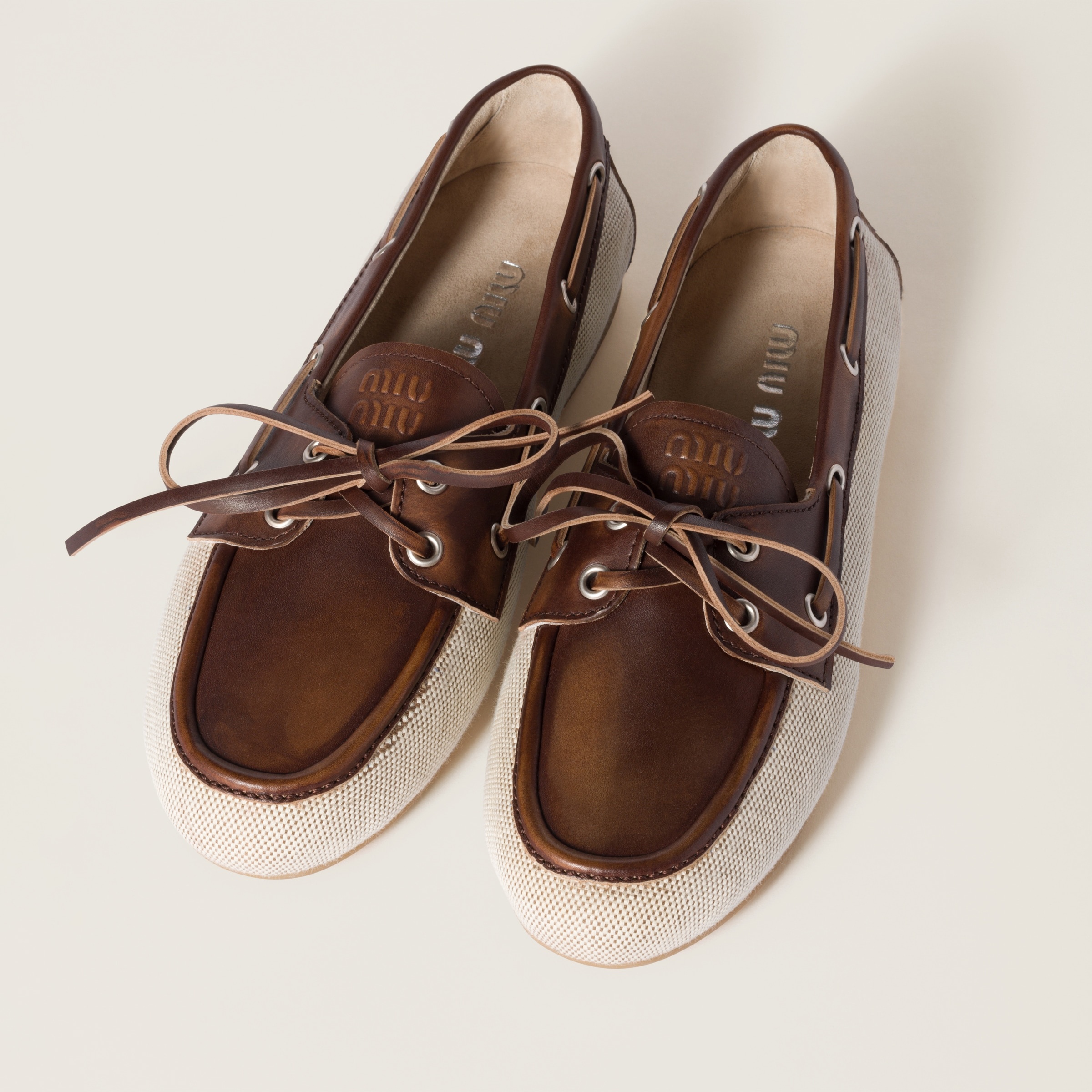 Canvas and bleached leather boat shoes - 4