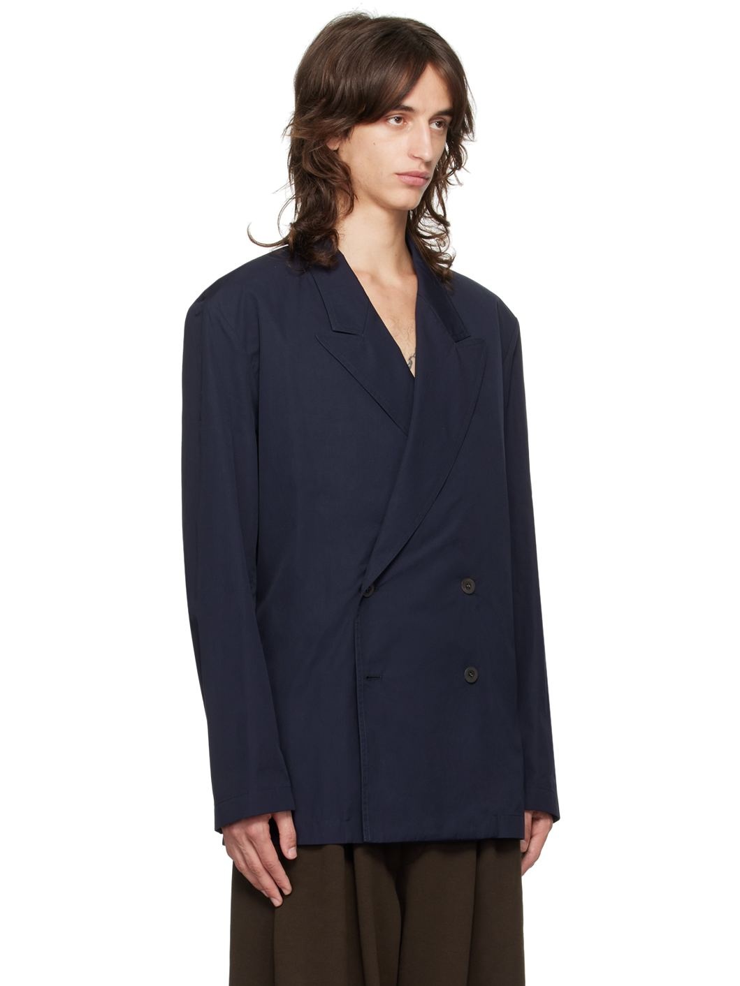 Navy Cotton Poplin Blazer - 2
