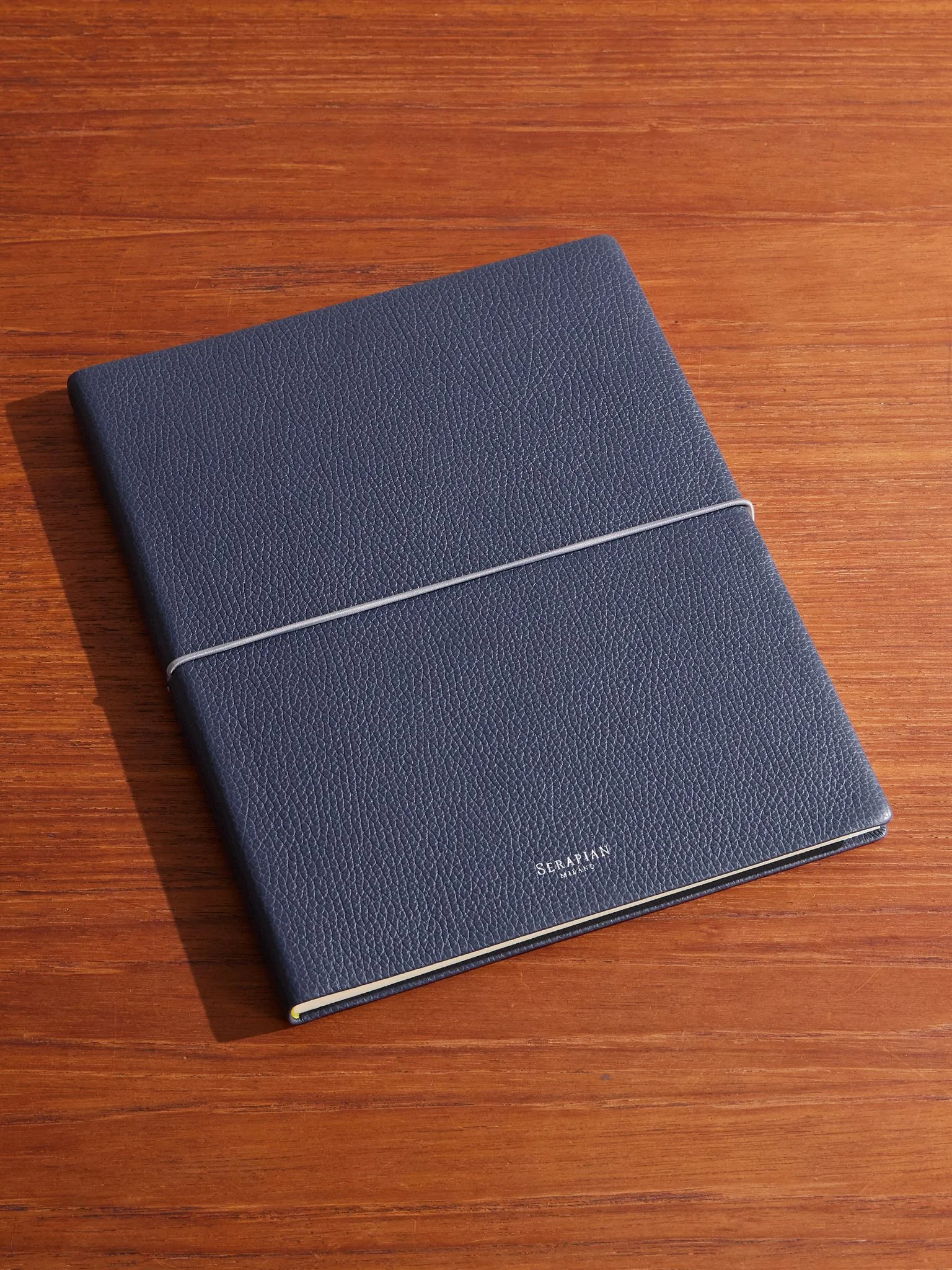 Large Logo-Print Full-Grain Cachemire Leather Notebook Navy - 1