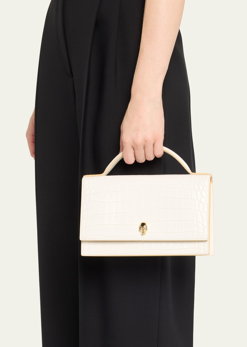Alexander McQueen Medium Skull Croc-Embossed Top-Handle Bag outlook