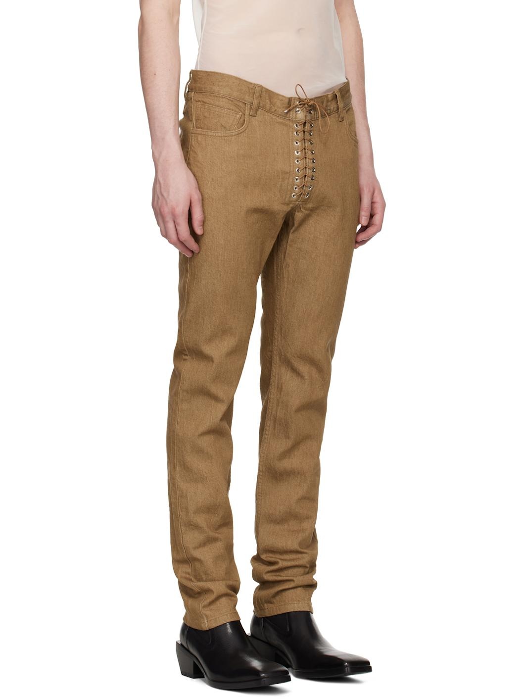Brown Straight Leg Lace-Up Jeans - 2