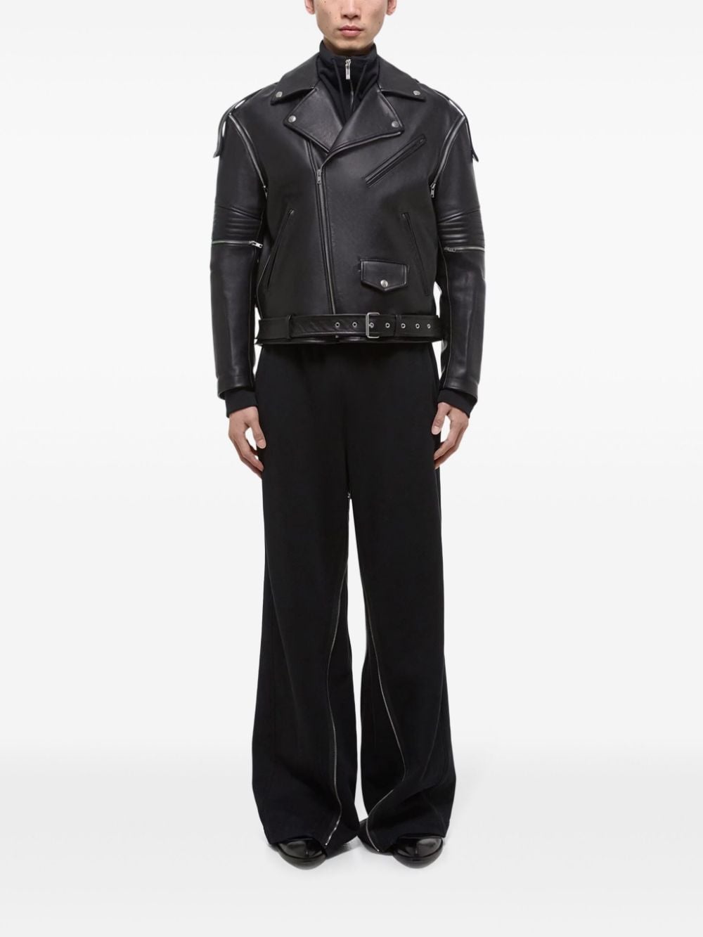 belted leather biker jacket - 2