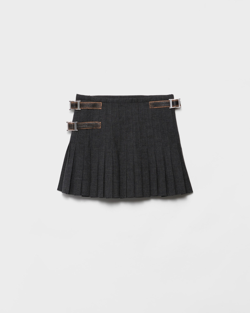 Pleated rush stitch wool miniskirt 1