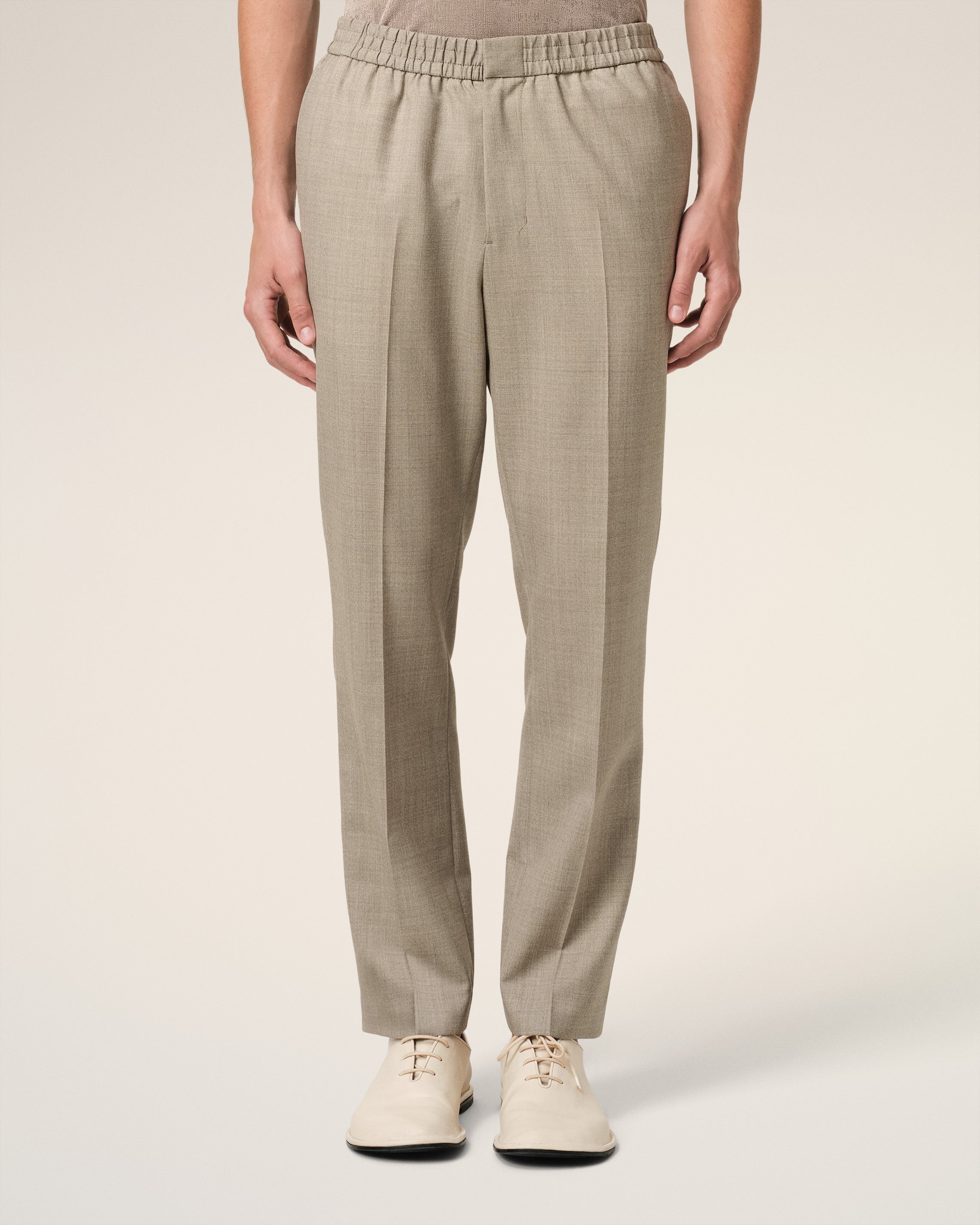 BEIGE WOOL ELASTICATED WAIST TROUSERS - 3