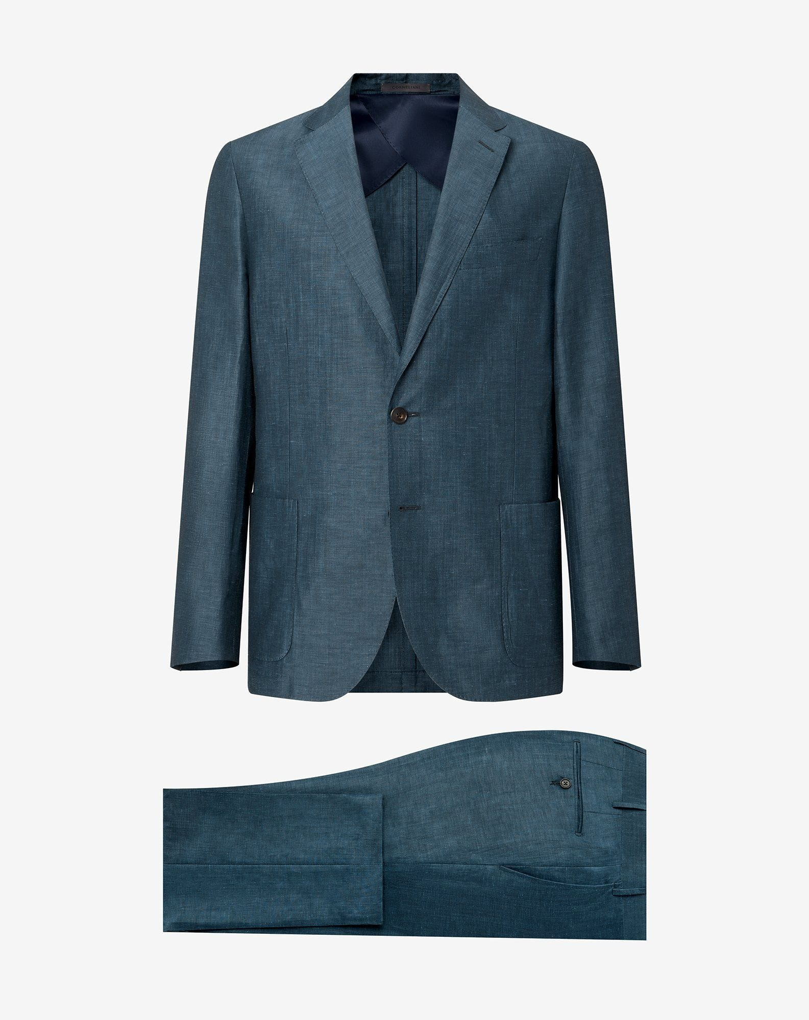 Teal blue wool and linen suit - 1