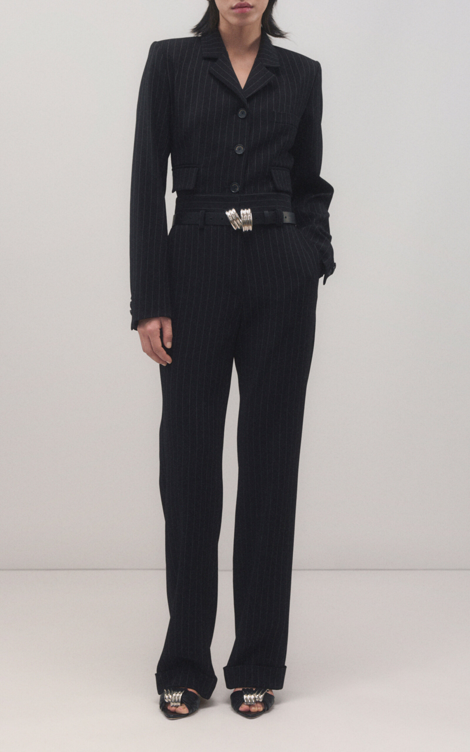 The Bowen Tailored Trouser with Self Belt black/white - 2