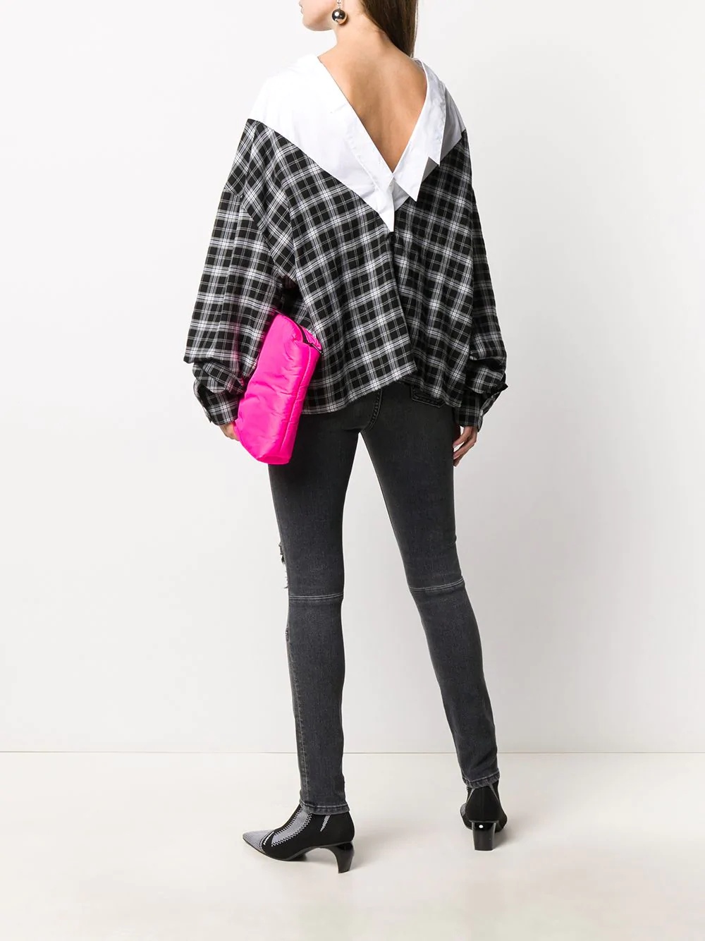 oversized v-neck check shirt - 2