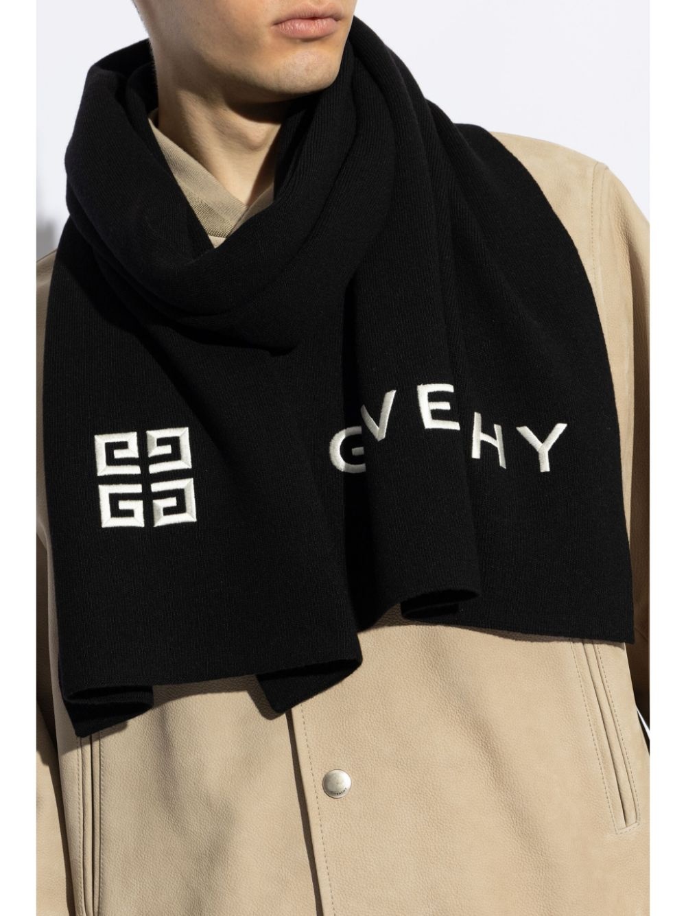 logo-embroidered wool-cashmere scarf - 2