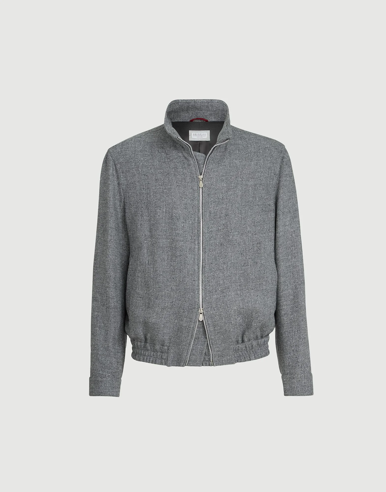 Silk, linen and wool hopsack outerwear jacket with stand collar - 1