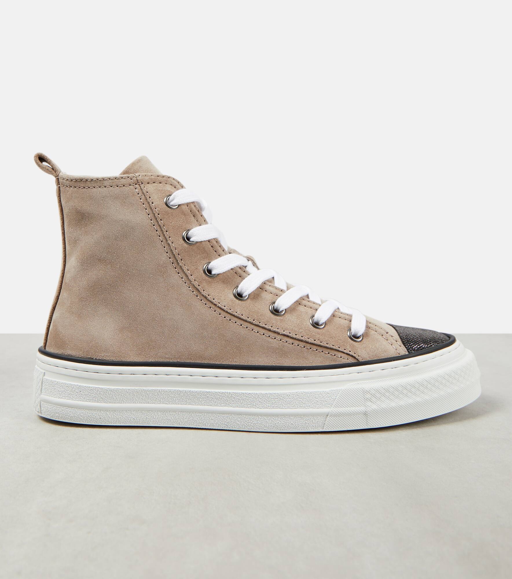 Monili-embellished high-top suede sneakers - 6