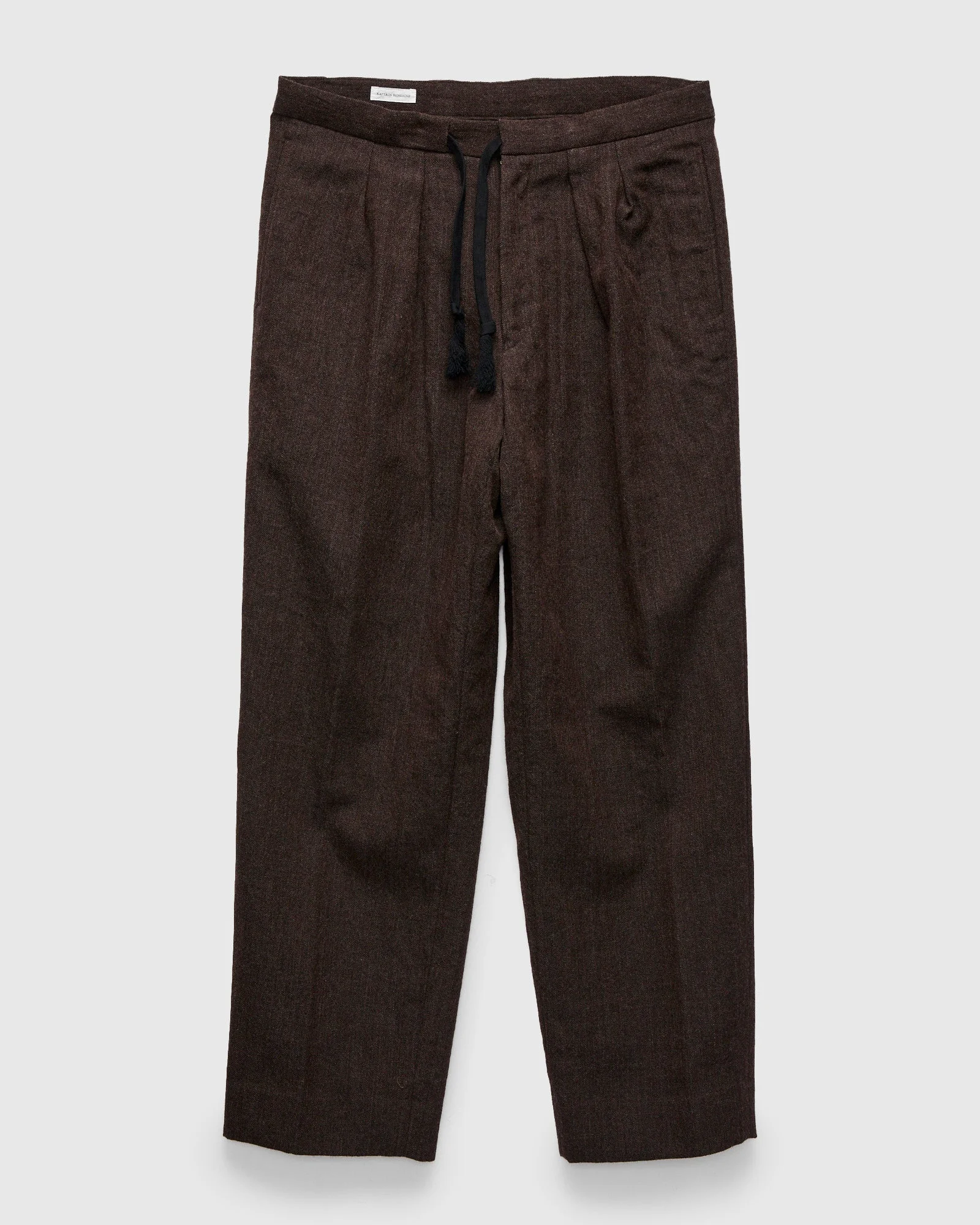 Wool Herringbone Easy Trousers in Top Brown - 1