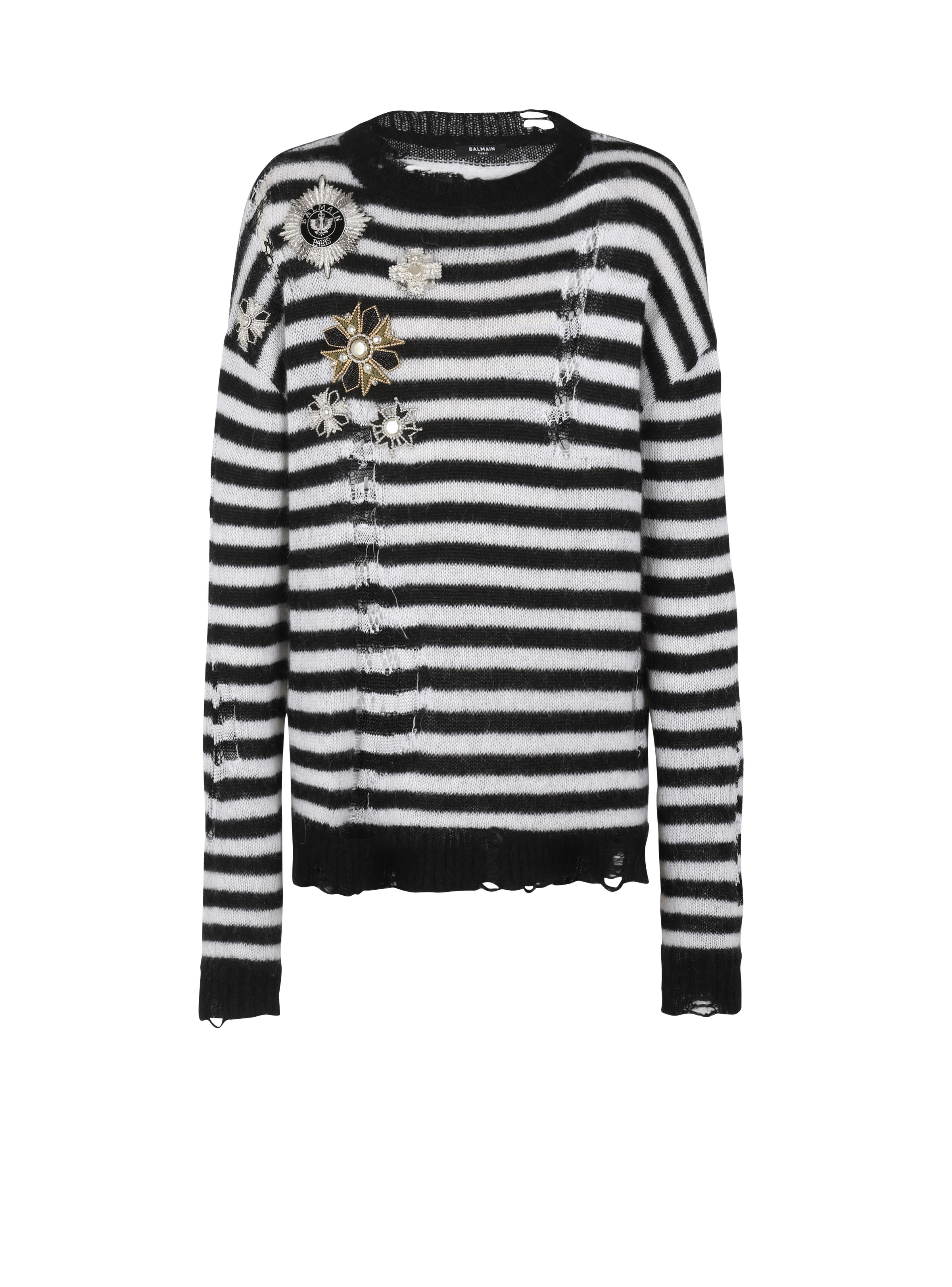 Ripped knit nautical sweater with brooches - 1