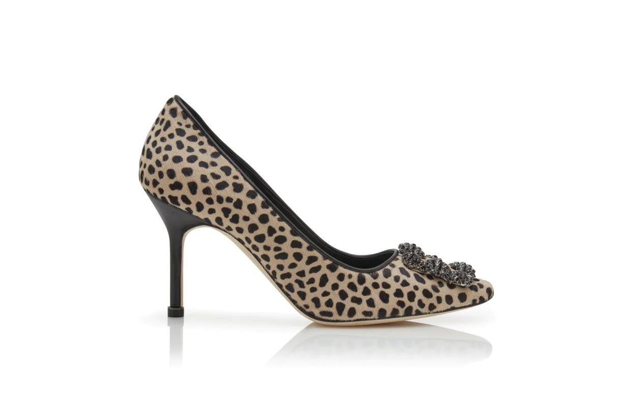 Animal Print Calf Hair Jewel Buckle Pumps - 1