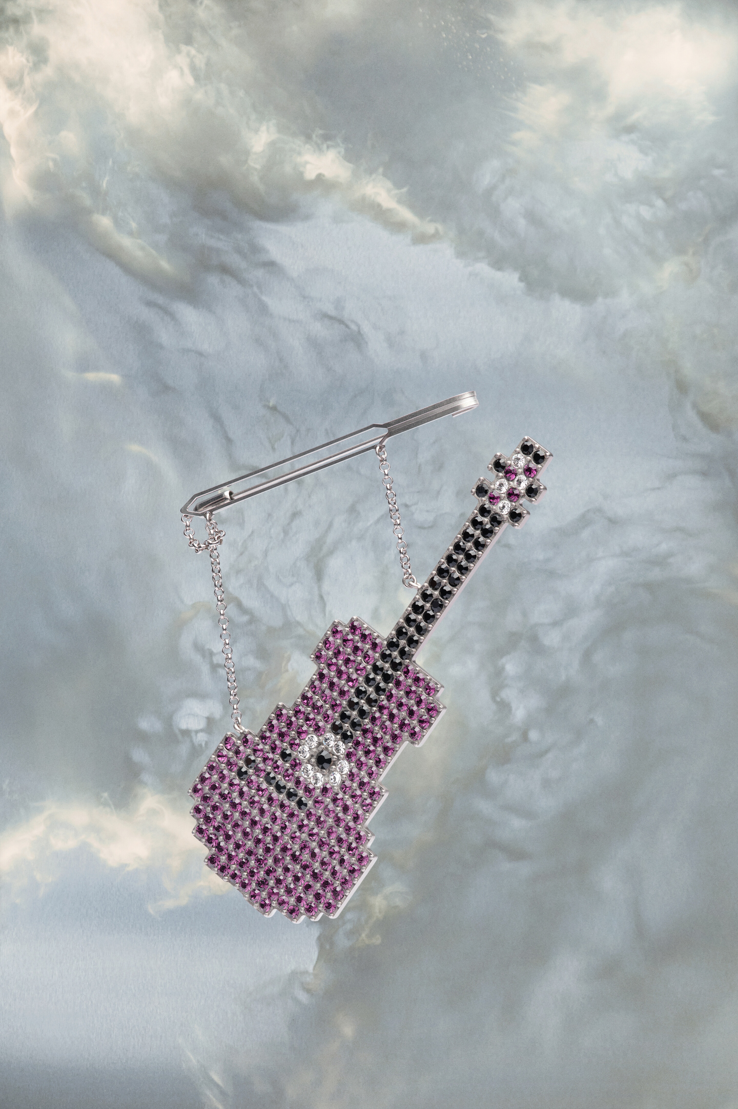 Guitar rhinestone brooch - 1