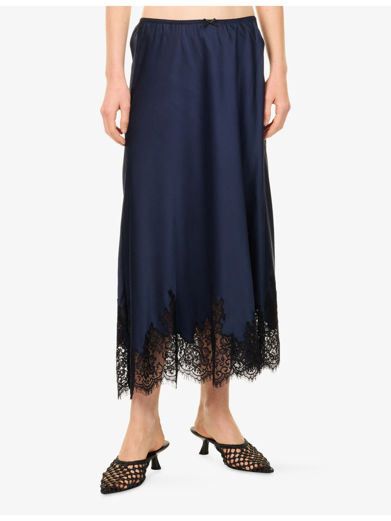 Kelso Lace-Trim Satin Midi Skirt 3
