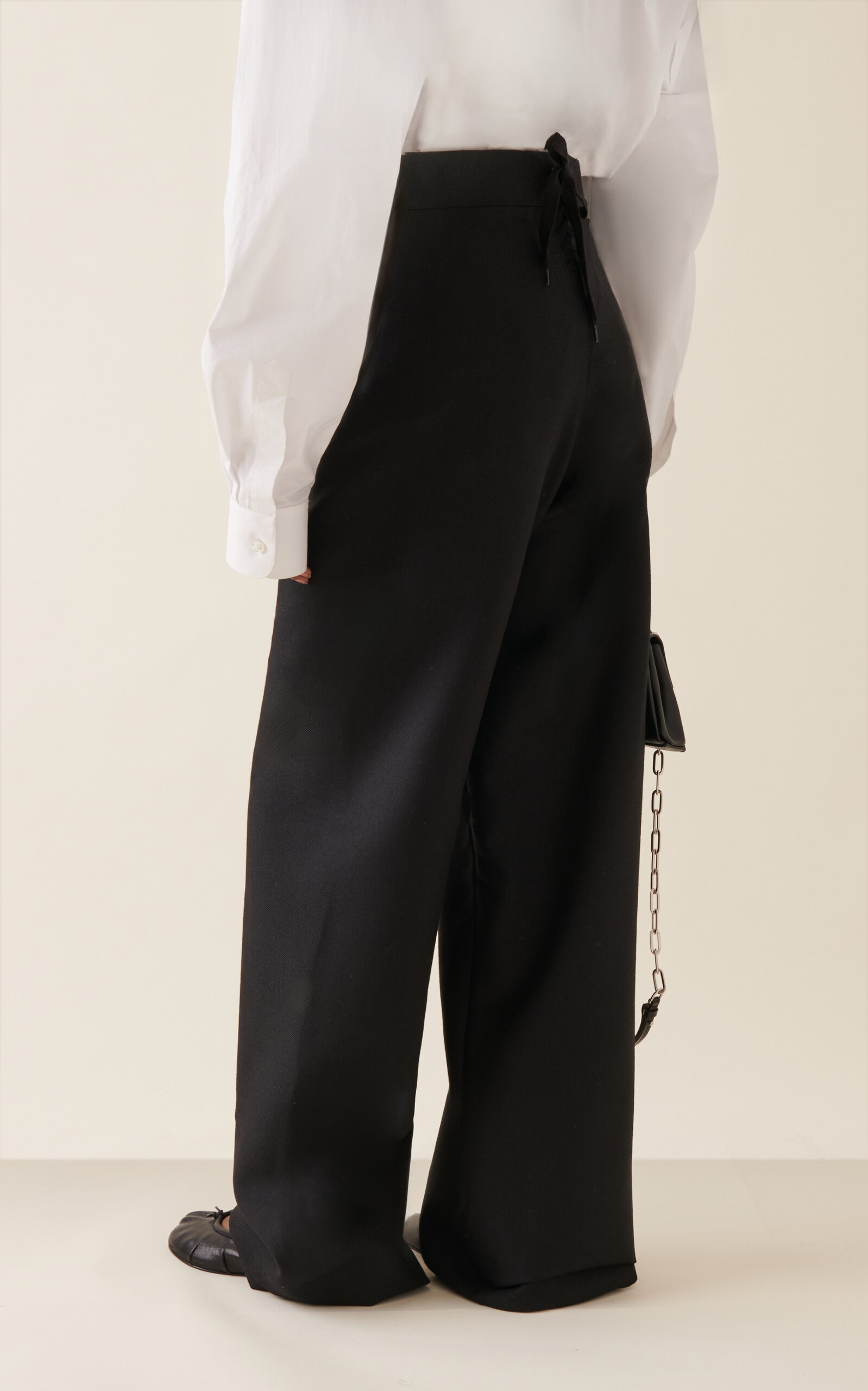 Button-Lined Wool-Mohair Wide-Leg Pants black - 4