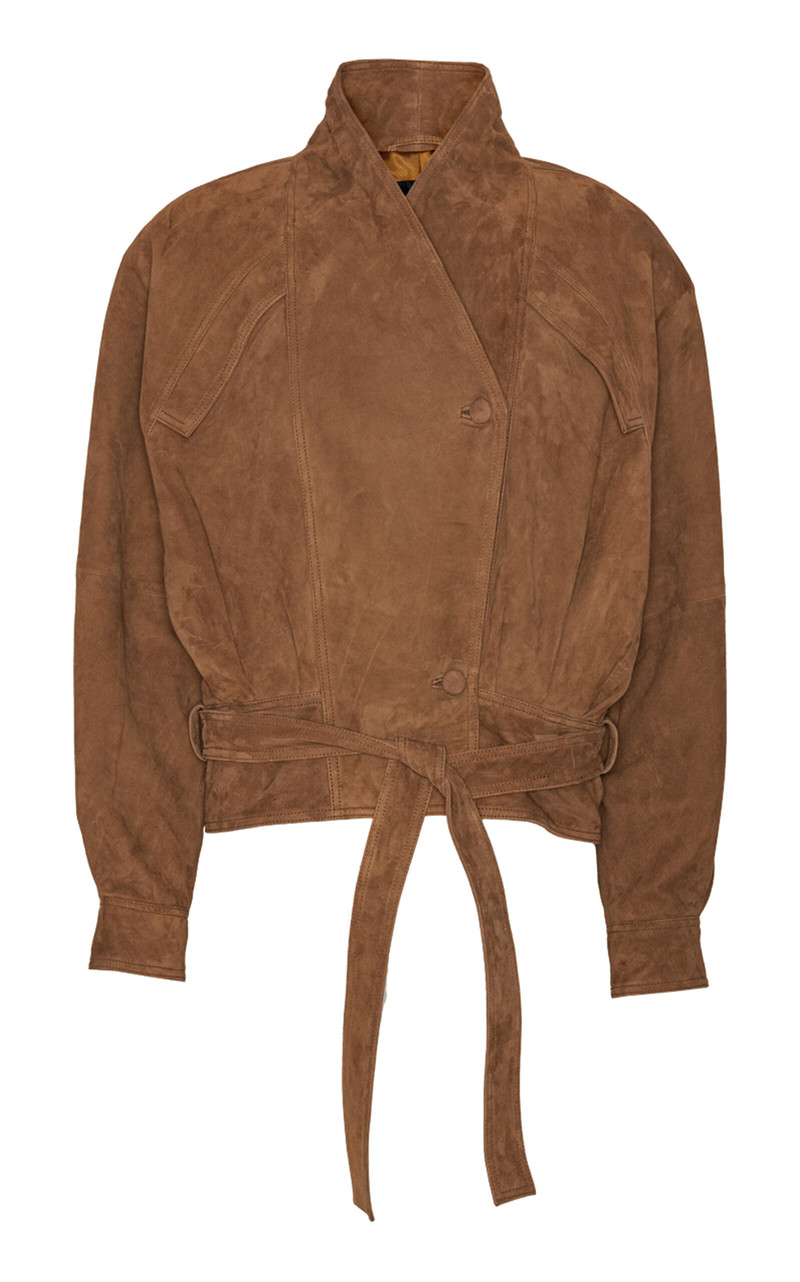Belted Suede Bomber Jacket brown 1