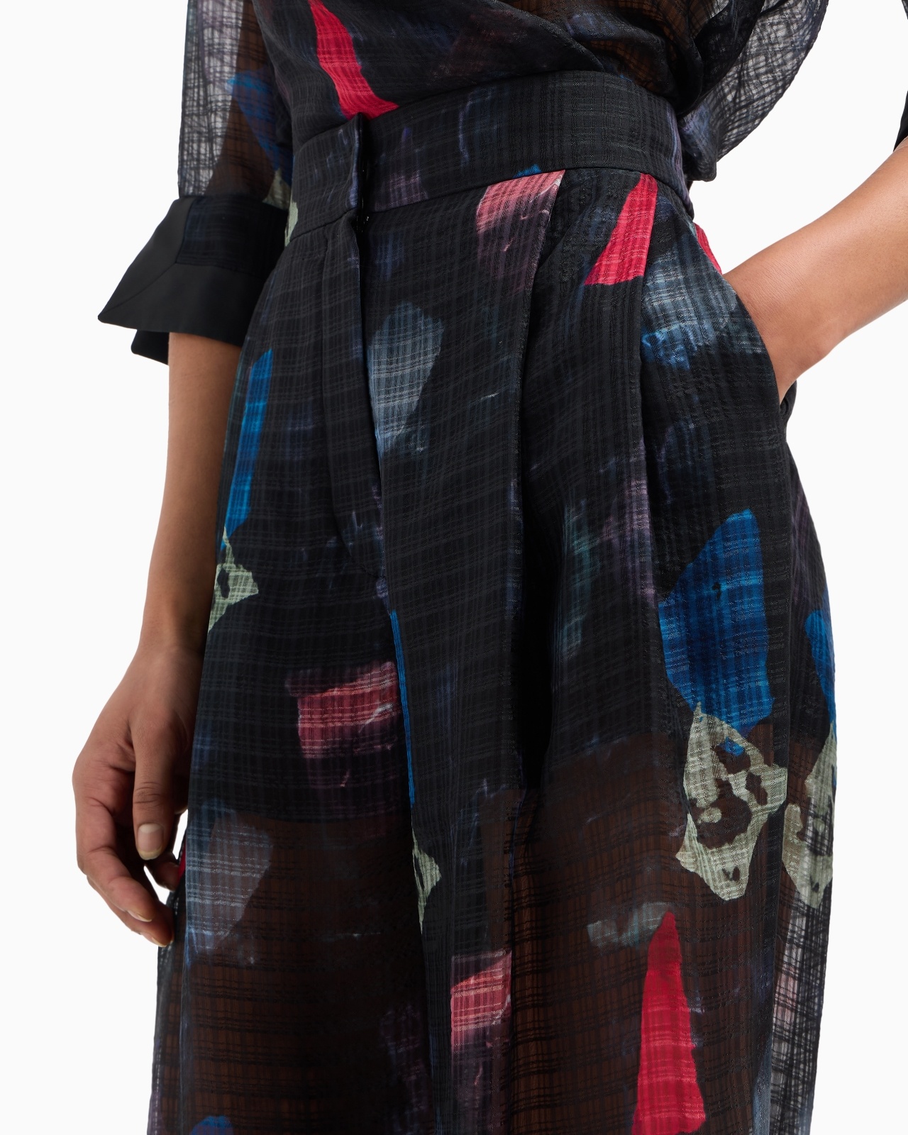 SILK TROUSERS WITH PLEATS AND MICRO CHECK MOTIF AND ABSTRACT PRINT - 5