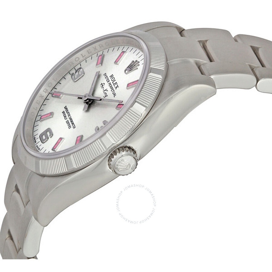 Rolex Airking Silver Arabic Pink Index Dial Engine Turned Bezel Men's Watch 114210SAPSO - 2