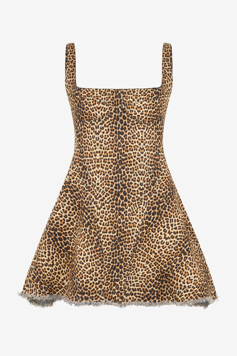Flared Dress with Bbay Jaguar Print and Frayed Edges 1