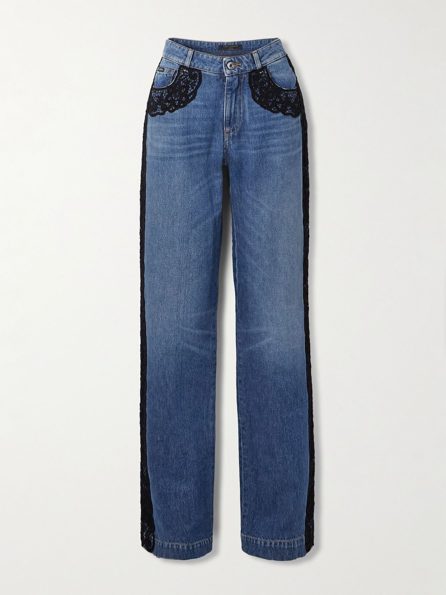 Lace-trimmed mid-rise straight-leg jeans Blue - 1