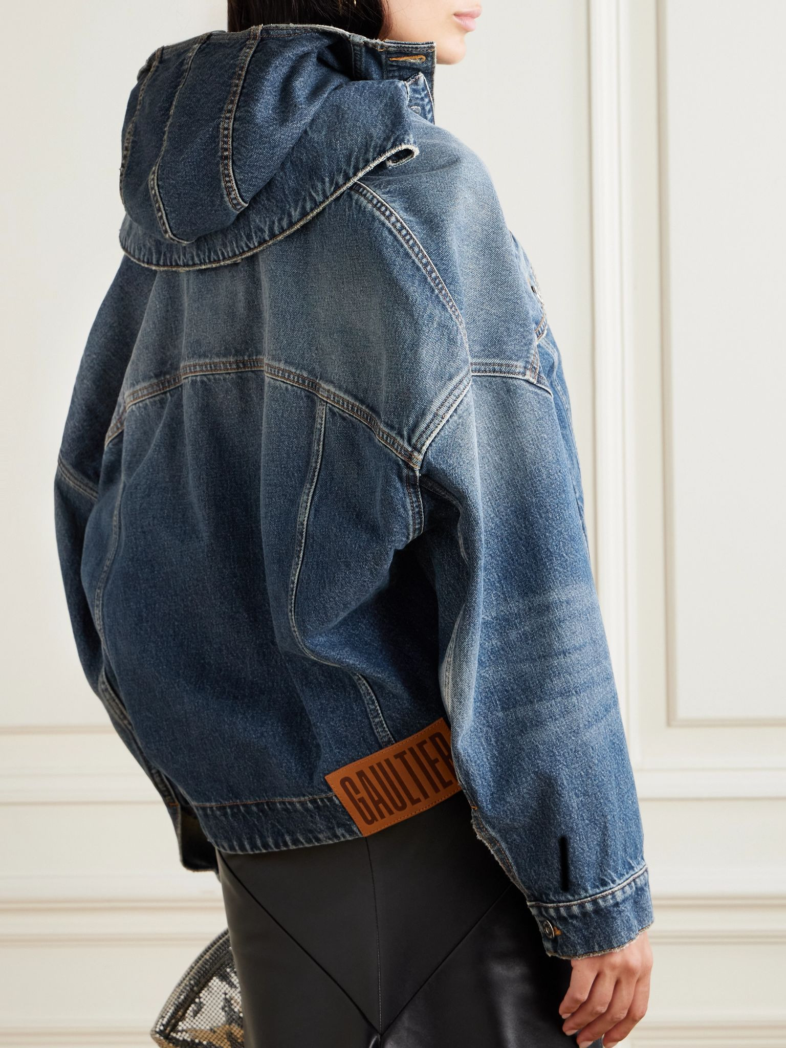 Oversized layered denim hooded jacket Blue - 3