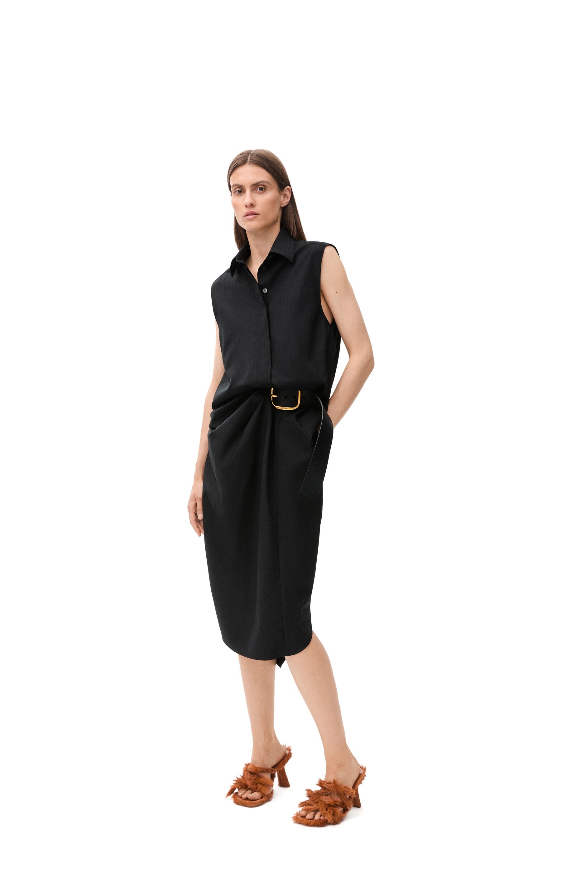 ワンピース Loewe Belted Dress Belted dress in wool Black - LOEWE