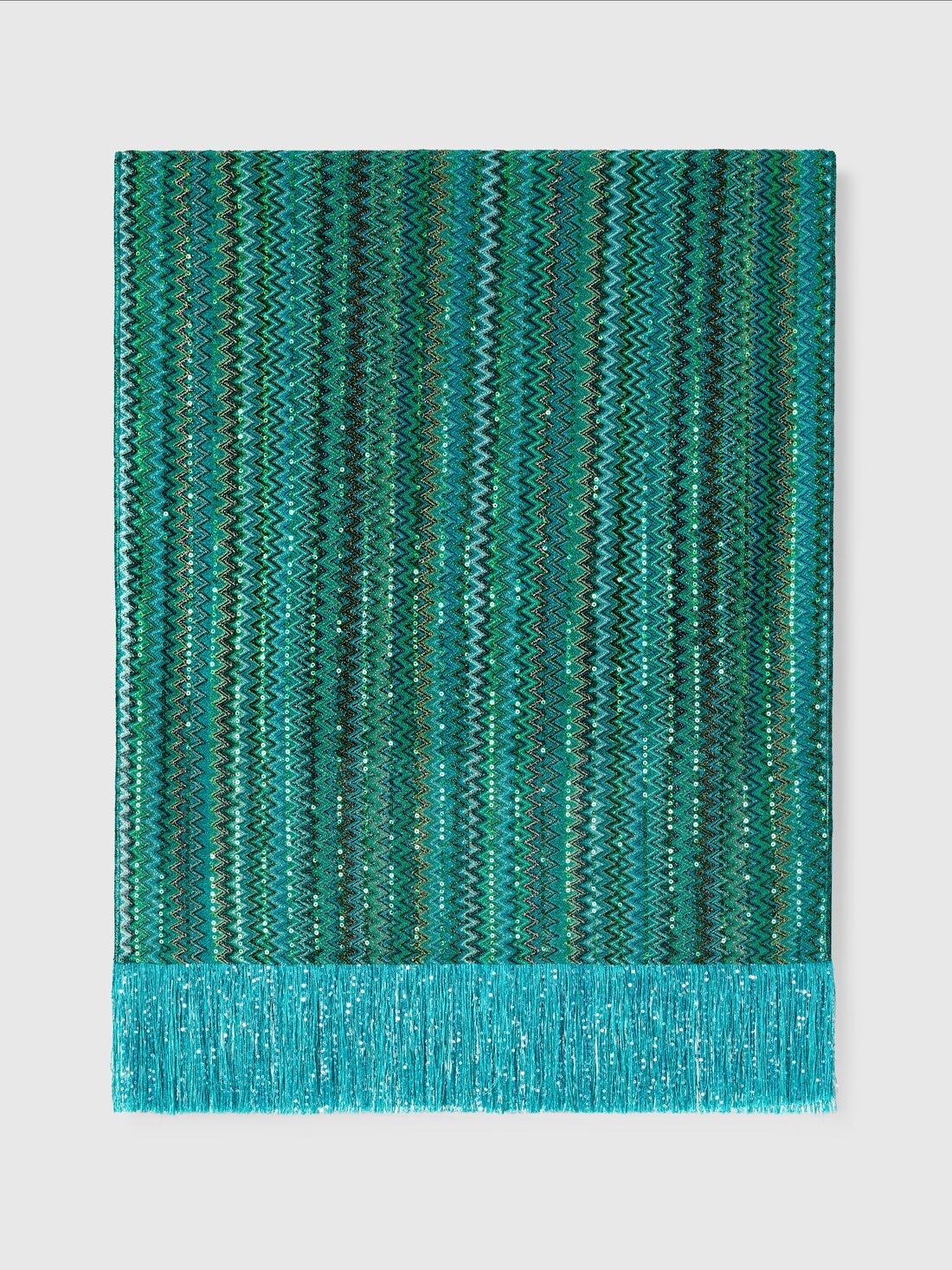 Viscose stole in zig zag lamé with sequins and fringes 1