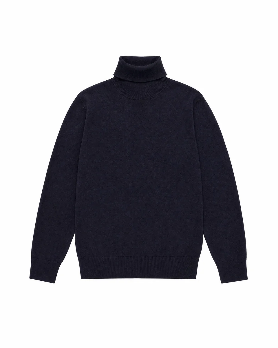 NAVY MERINO WOOL TURTLENECK SWEATER - 1