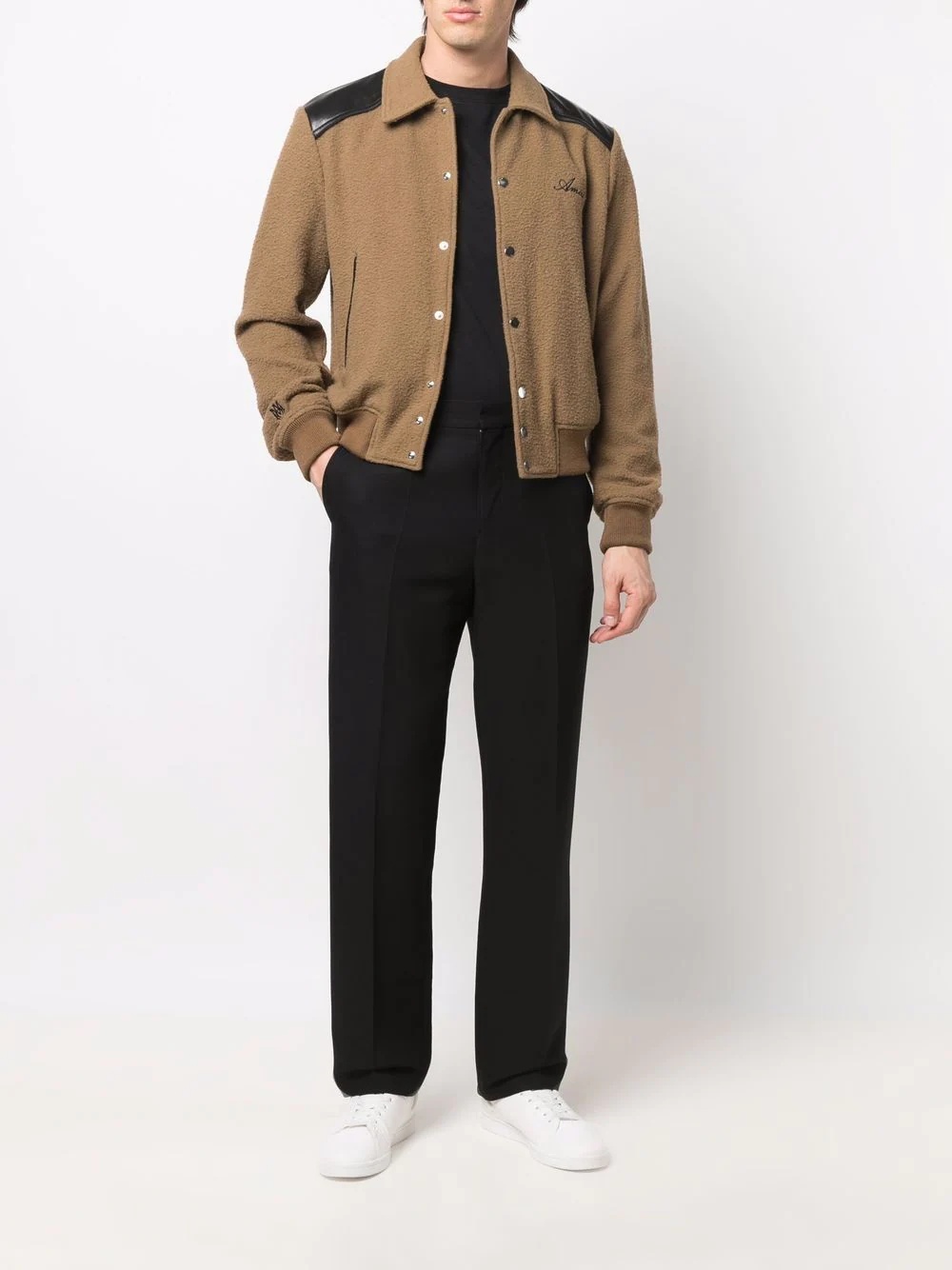 leather-panelled wool bomber jacket - 2