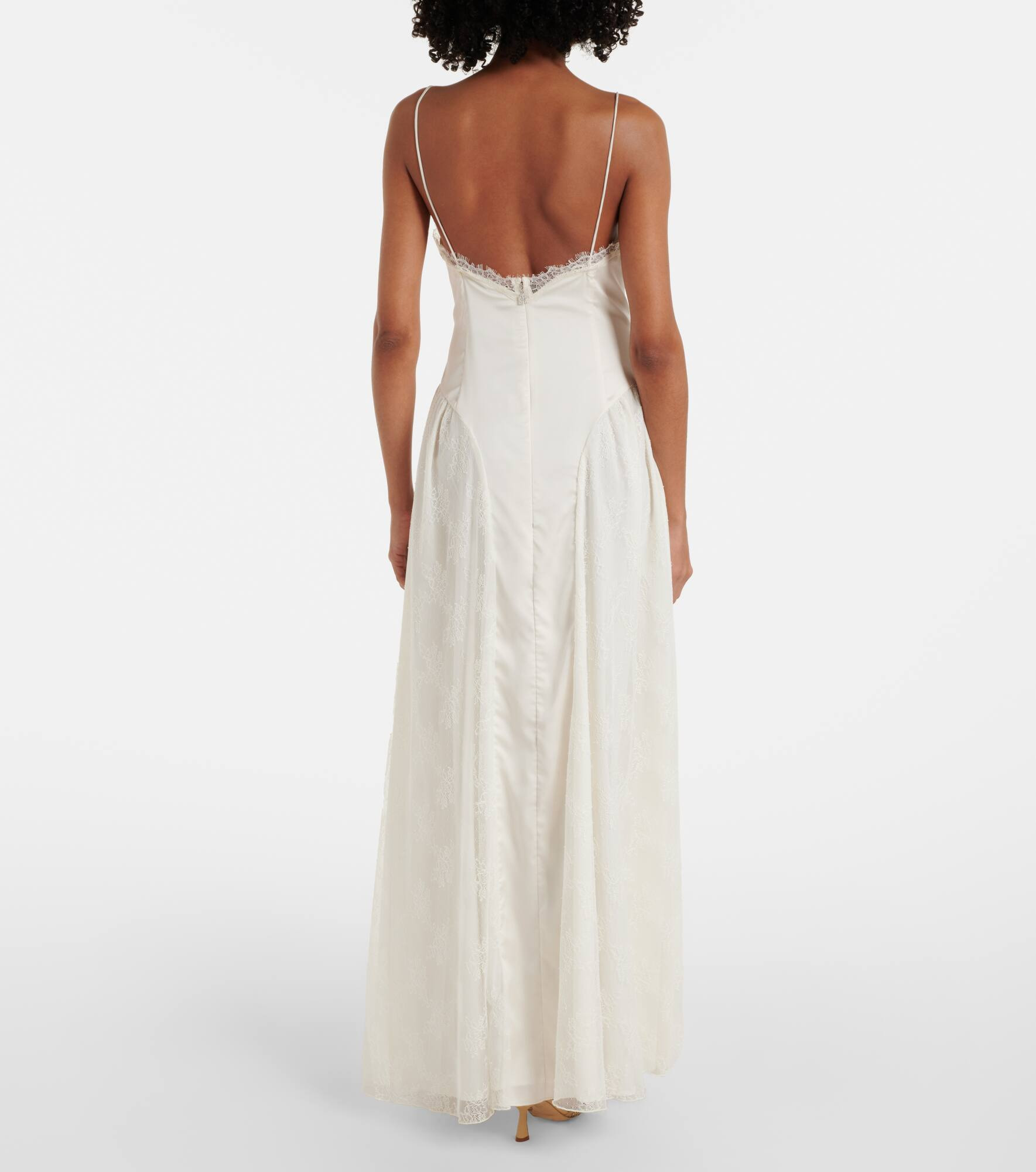 Bridal lace-trimmed satin maxi dress - 3