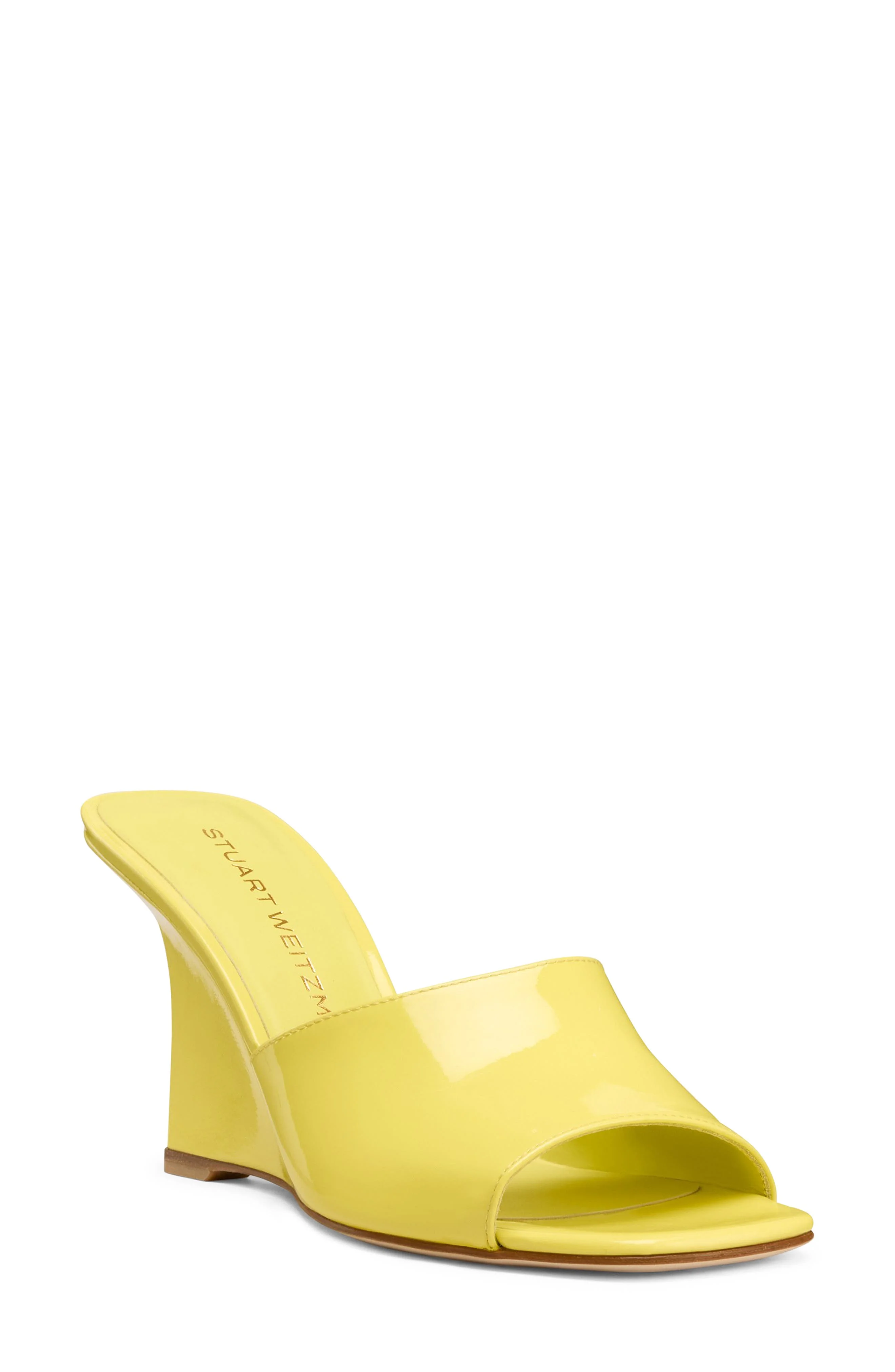 Stuart Weitzman Vinnie 85 Patent Leather Wedge Mule in Citrine at Nordstrom - 1